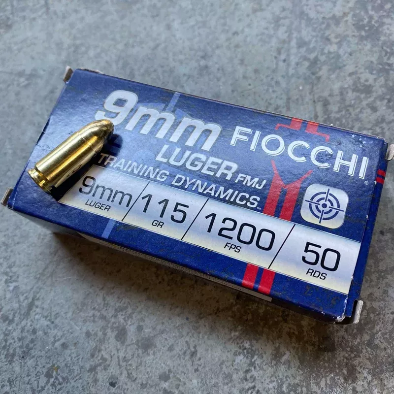 Fiocchi 9mm Luger, 115 gr FMJ, box of 50