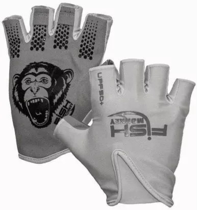 Fish Monkey Stubby Enhanced-Grip Sun Protection Glove Light Grey Large