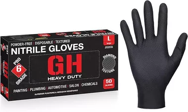 GH Heavy Duty Diamond Textured Nitrile Gloves, All Purpose 6 mil Thick Disposable Gloves, Latex & Powder Free Box of 100 Gloves