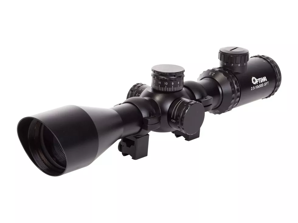 Hatsan Optima 2.5-10×50 E-SFT Rifle Scope, 1/4 MOA, 30mm Tube, 11mm Rings