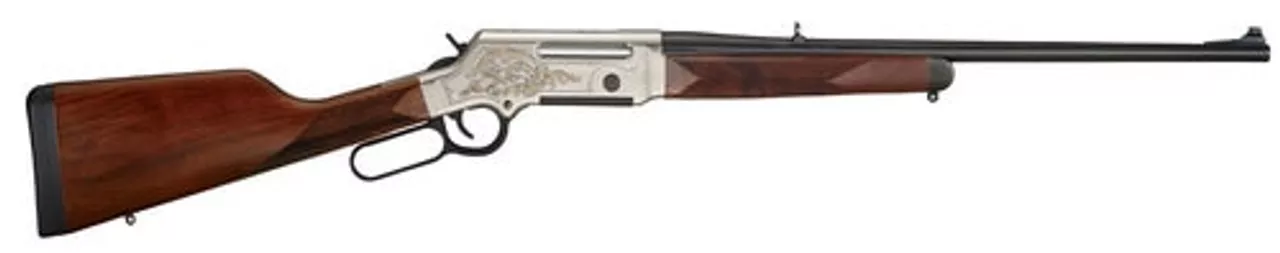 Henry Long Ranger Deluxe .308/7.62, 20″ Barrel, Checkered Straight Grip Stock, Nickel Plated /w 24K Gold Inlay, 4rd