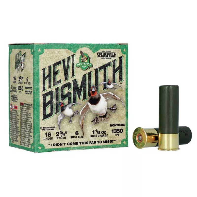 Hevi Shot Hevi Bismuth 16ga. 2-3/4″ 1-1/8oz. #6 Shot, 25 Round Box