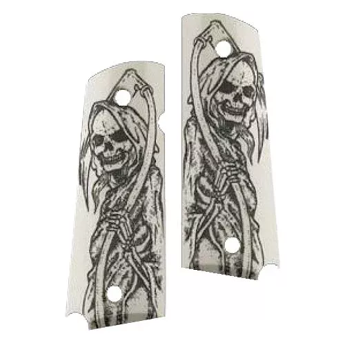 Hogue 45029 Scrimshaw Grip Grim Reaper 1911 Government w/Ambidextrous Safety Polymer Ivory
