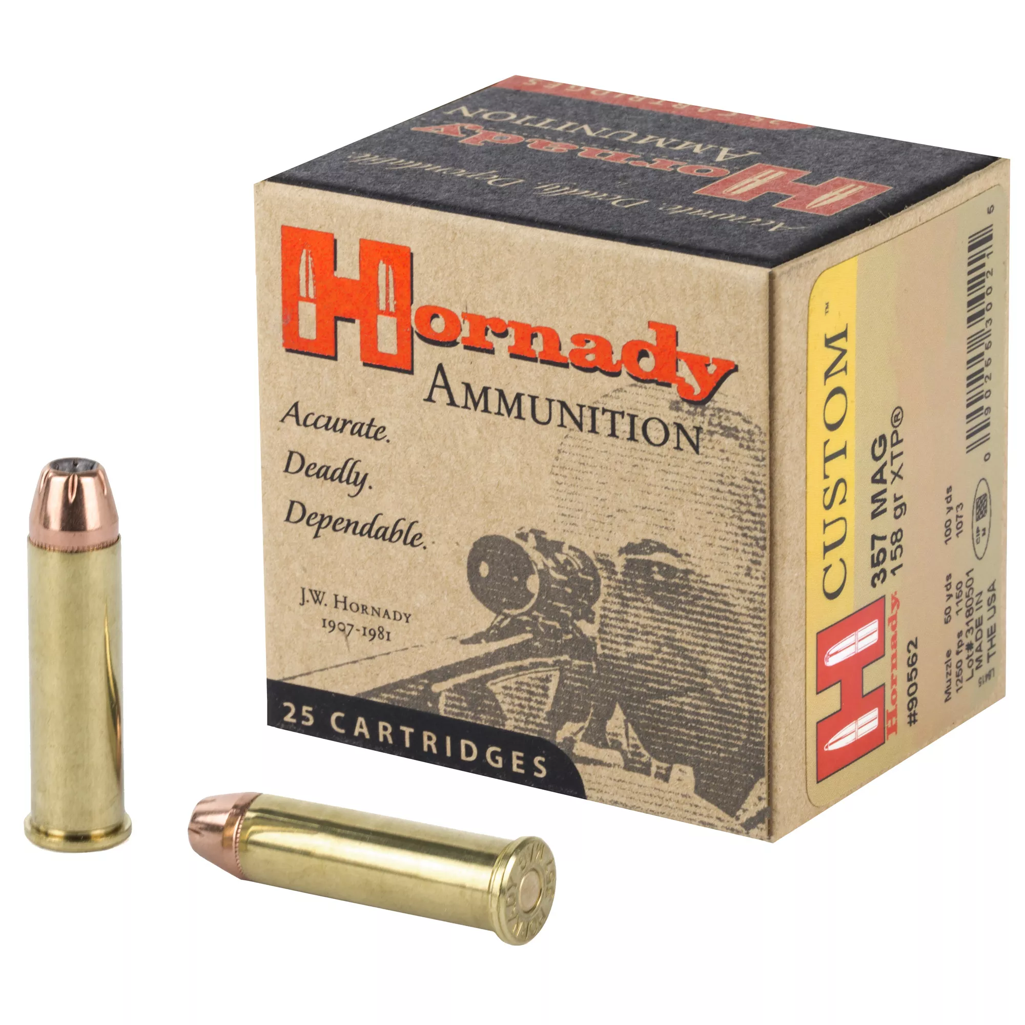 Hornady Custom 357 Magnum Ammo 158 grain XTP Case of 250 Rounds 90562