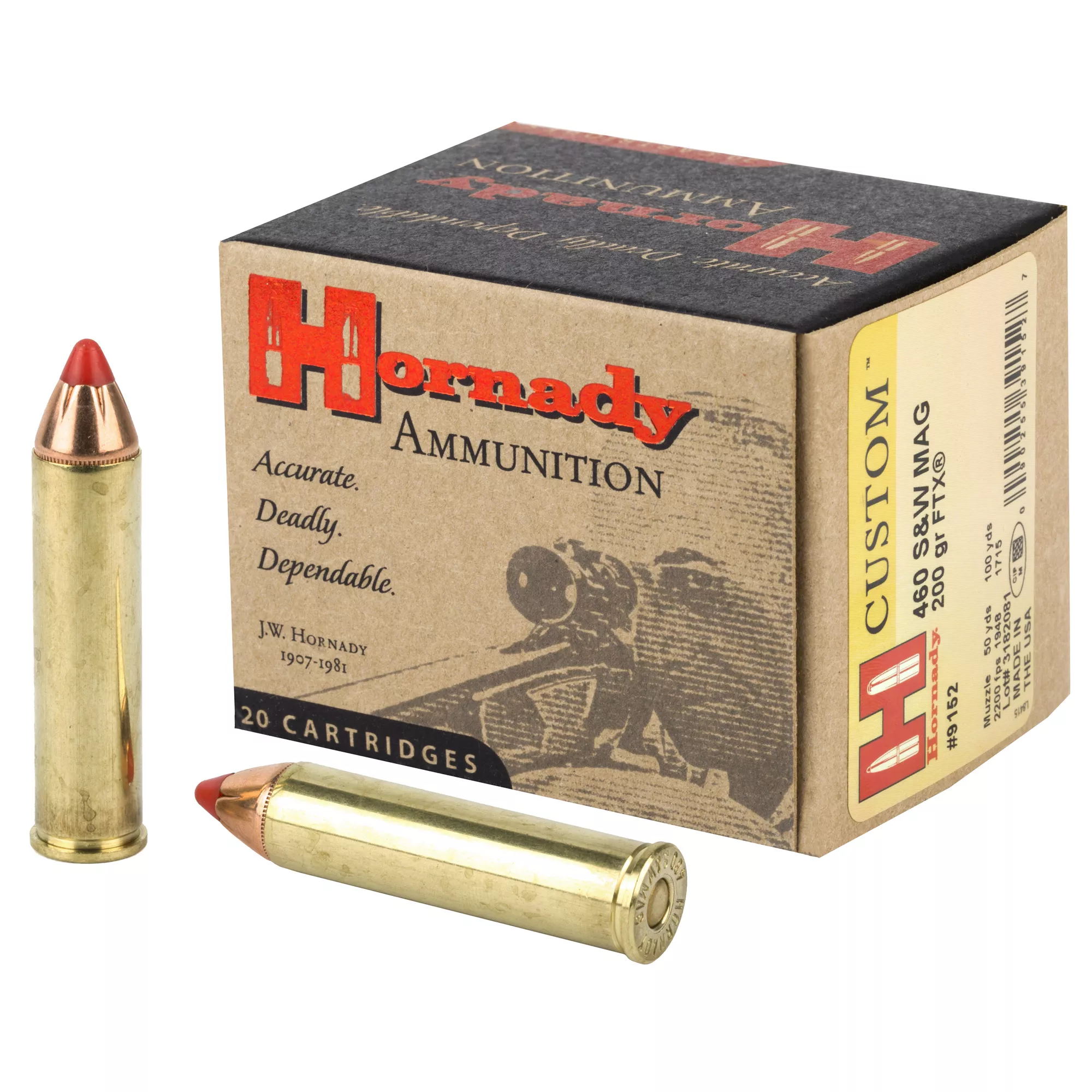 Hornady Custom 460 S&W Ammo 200 grain FTX Case of 200 Rounds 9152