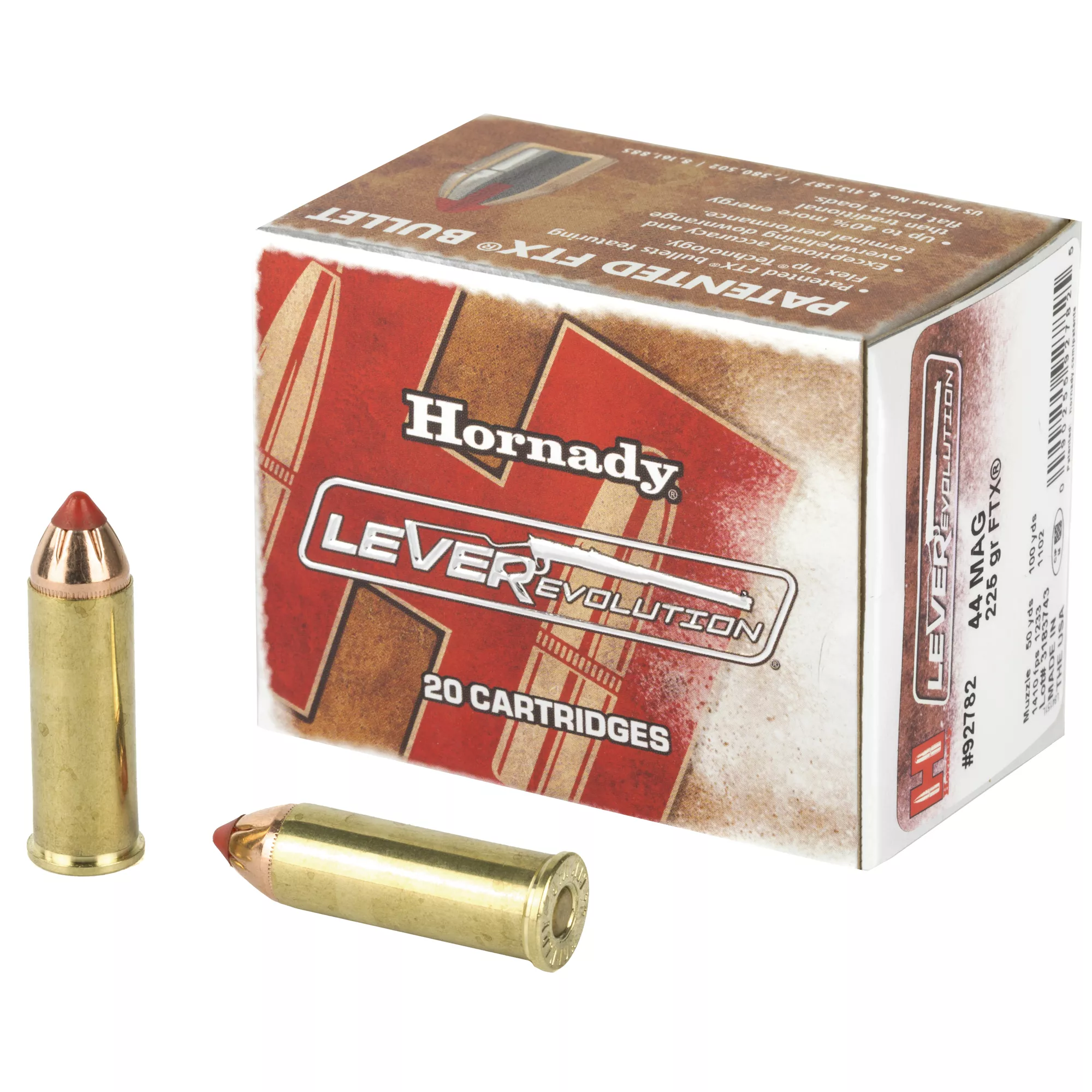 Hornady LEVERevolution 44 Magnum Ammo 225 grain FTX Box of 20 Rounds 92782