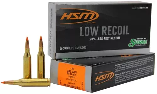 HSM 24318N Low Recoil243 Win 85 gr Orange Polymer Tip 20 Per Box/ 25 Case