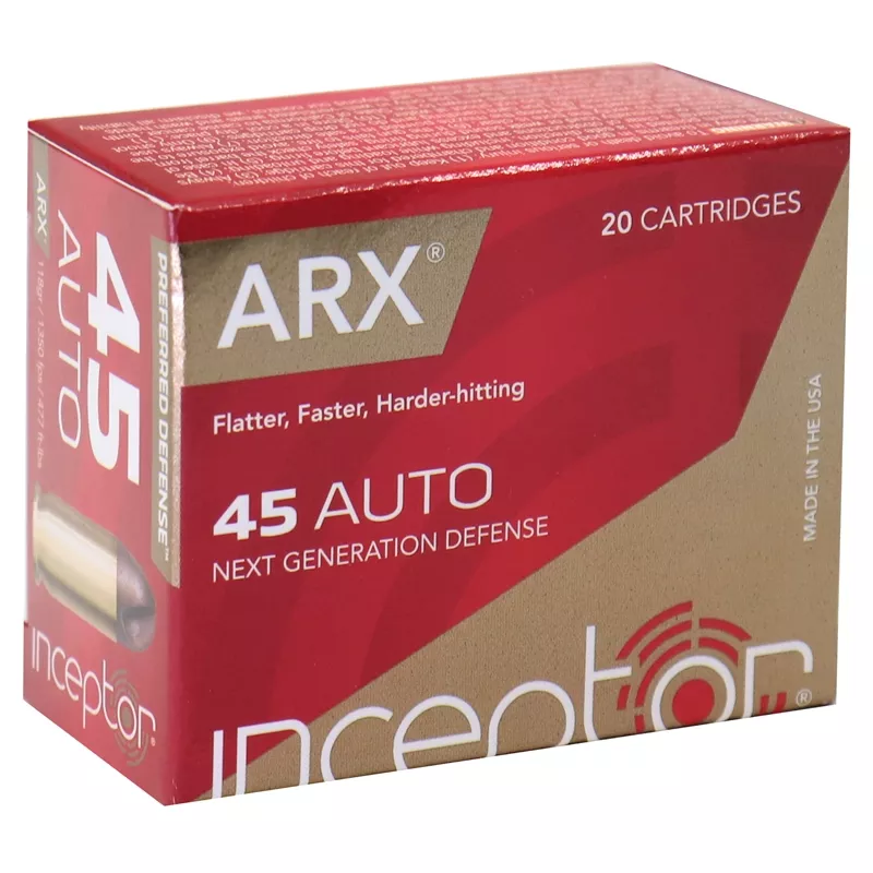 Inceptor 45 Auto 118 grain ARX Box of 20 Rounds 45ARXBR-118-20