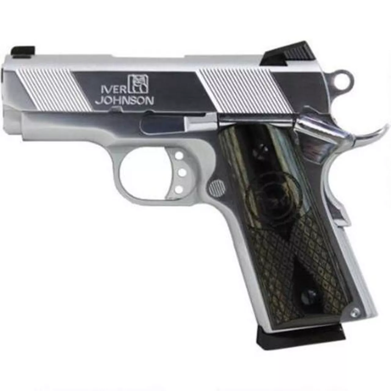 Iver Johnson Thrasher 1911, 45 ACP, 3″ Bull Barrel, Chrome Finish 7rd Mag