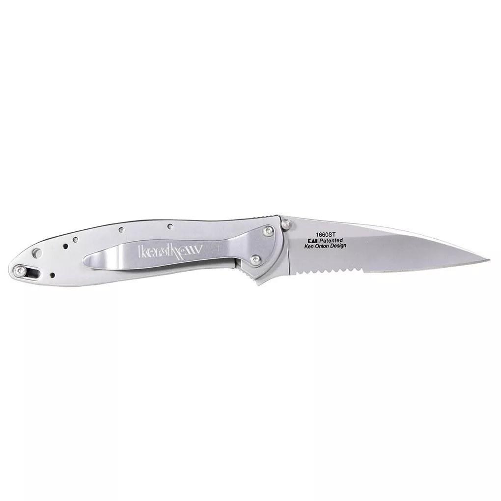 Kershaw 1660ST Leek 3” Folding Drop Point Part Serrated Bead Blasted 14C28N Steel Blade Bead Blasted 410 Stainless Steel Handle Includes Pocket Clip