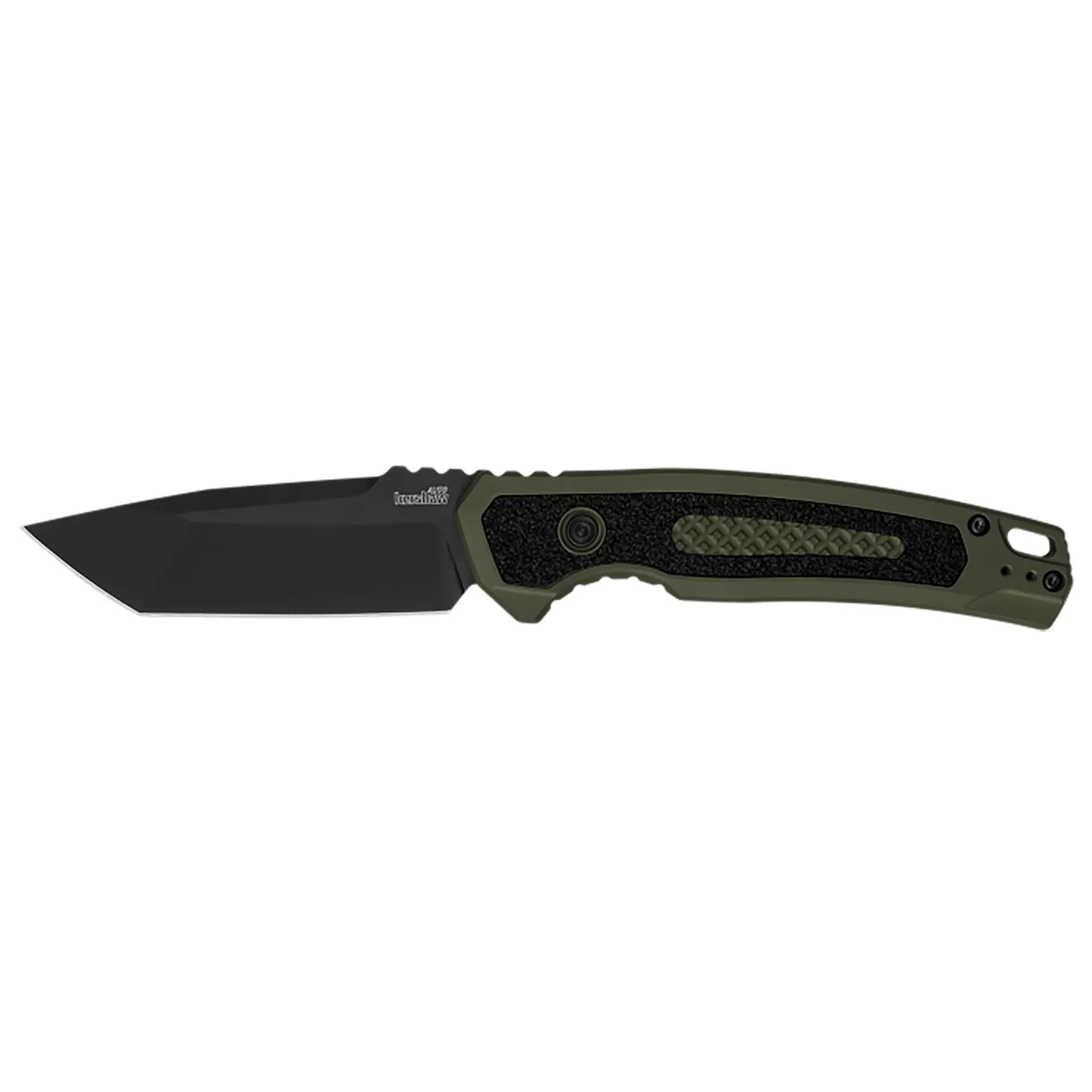 Kershaw 71050LBLK Launch 16 Automatic 3.45” Folding Tanto Plain Black Cerakote CPM M4 Blade, Olive Cerakote w/Black Oxide Hardware Aluminum Handle, Includes Pocket Clip