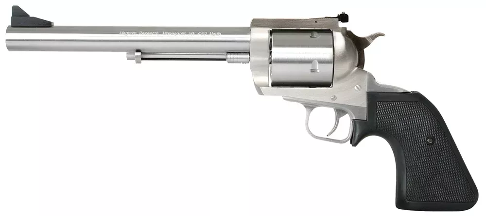 Magnum Research BFR45707 BFR Long Cylinder Large Frame 45-70 Gov 5 Shot, 7.50″ Brushed Stainless Steel Barrel, Cylinder & Frame, Black Hogue Rubber Grip, Exposed Hammer
