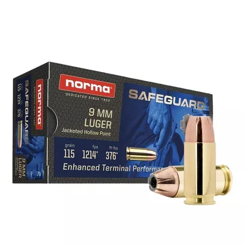 Norma Safeguard Handgun Ammunition 9mm Luger 115gr JHP 1214 fps 50/ct