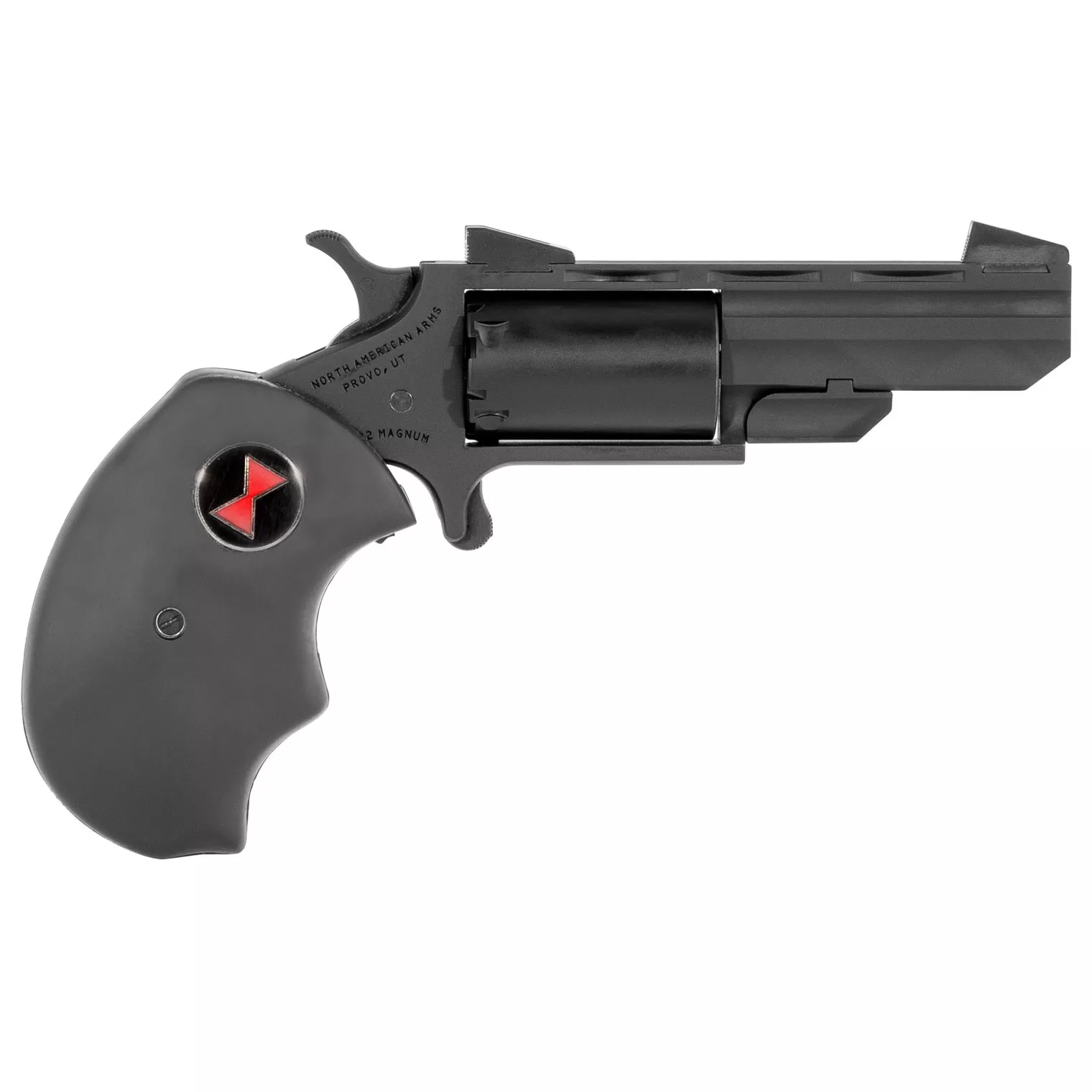 North American Arms BWCPVD Black Widow 22 LR or 22 WMR Caliber with 2” Vent Rib Barrel, 5rd Capacity Cylinder, Overall Black PVD Finish Steel & Finger Grooved Black Rubber Grip Includes Cylinder