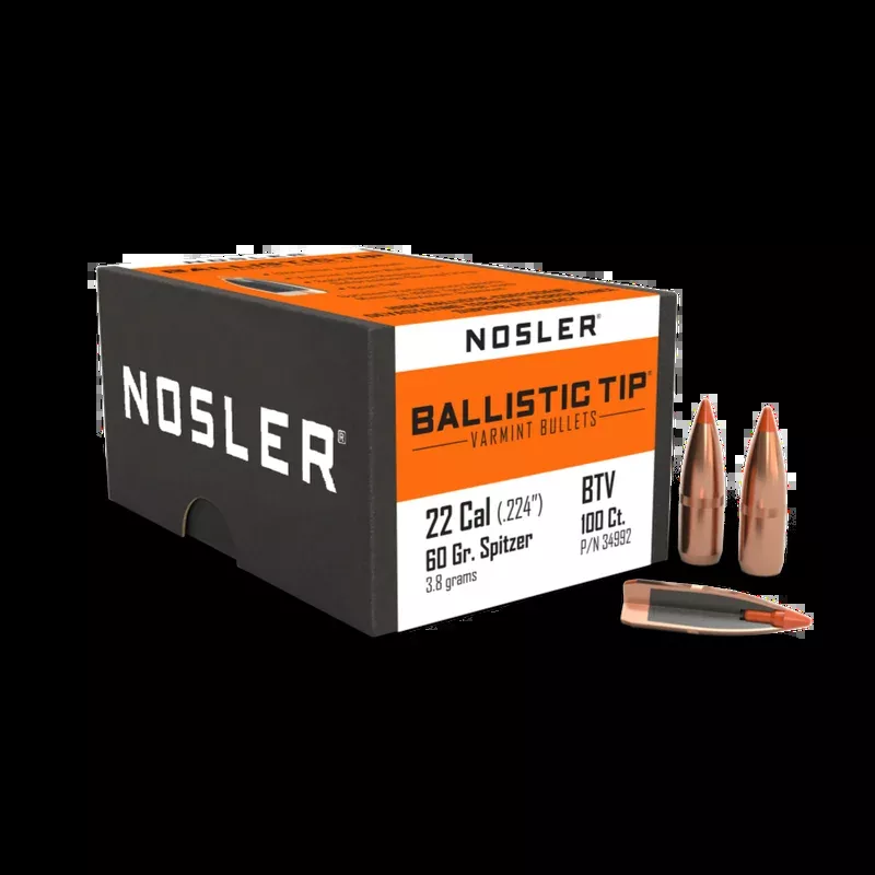 Nosler Ballistic Tip Varmint Bullets 22 Caliber (224 Diameter) 60 Grain Spitzer Boat Tail (100pk)