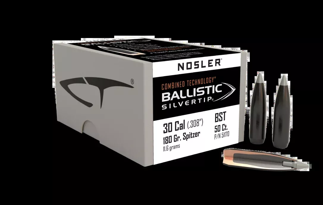 Nosler Combined Technology Ballistic Silvertip Hunting Bullets 30 Caliber (308 Diameter) 180 Grain Boat Tail (50pk)