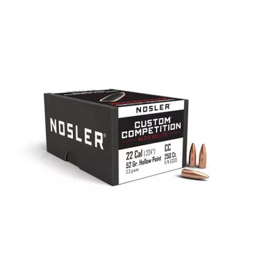 Nosler Custom Competition Bullets 22 Caliber (224 Diameter) 52 Grain Hollow Point Boat Tail (100Pk)