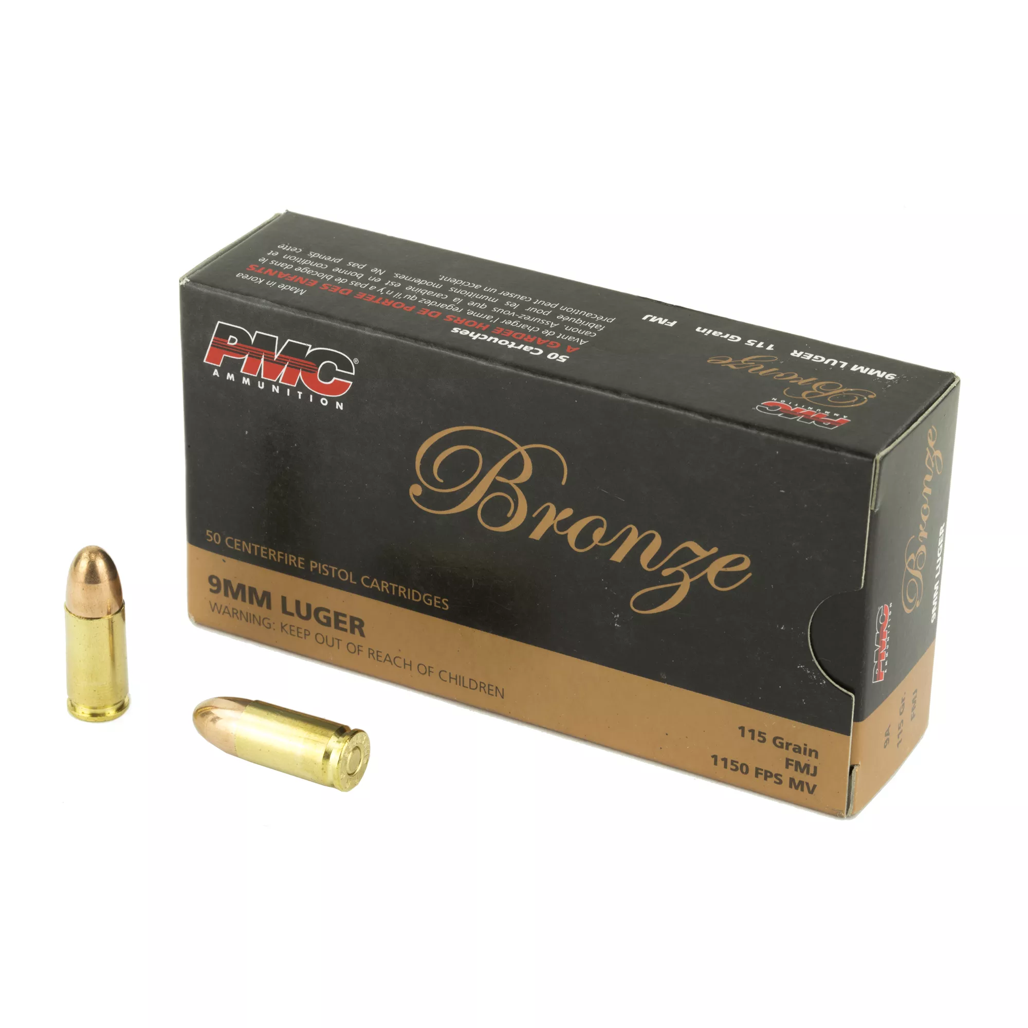 PMC Bronze 9mm Luger 115 grain FMJ Box of 50 Rounds 9A