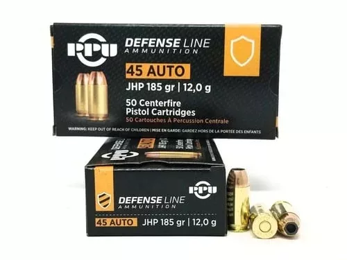 PPU PPD45 Defense45ACP 185gr Jacketed Hollow Point 50 Per Box/10 Case