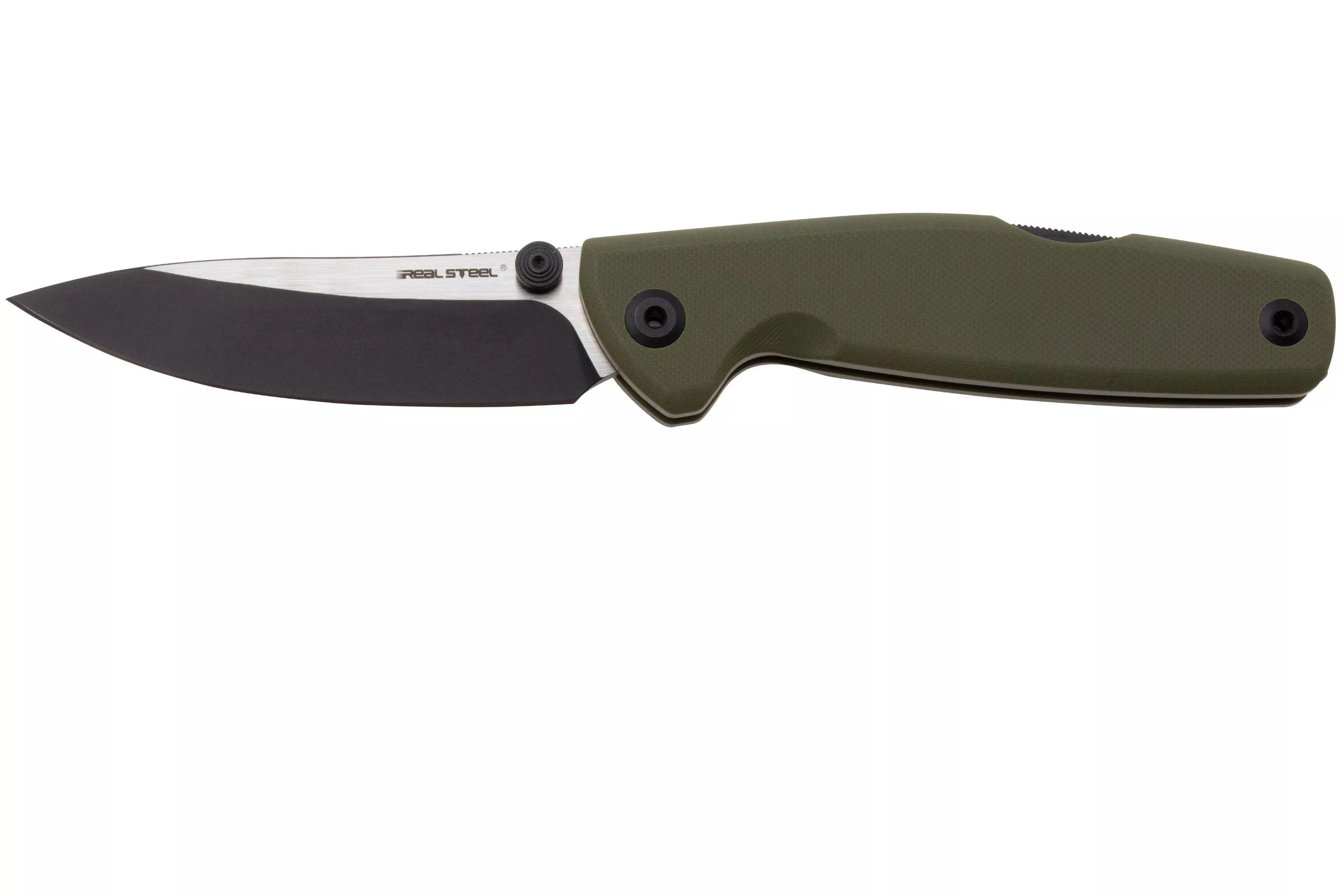 Real Steel Yak 7871BG, Satin/Black PVD 14C28N, Flat Grind, OD Green G10 pocket knife