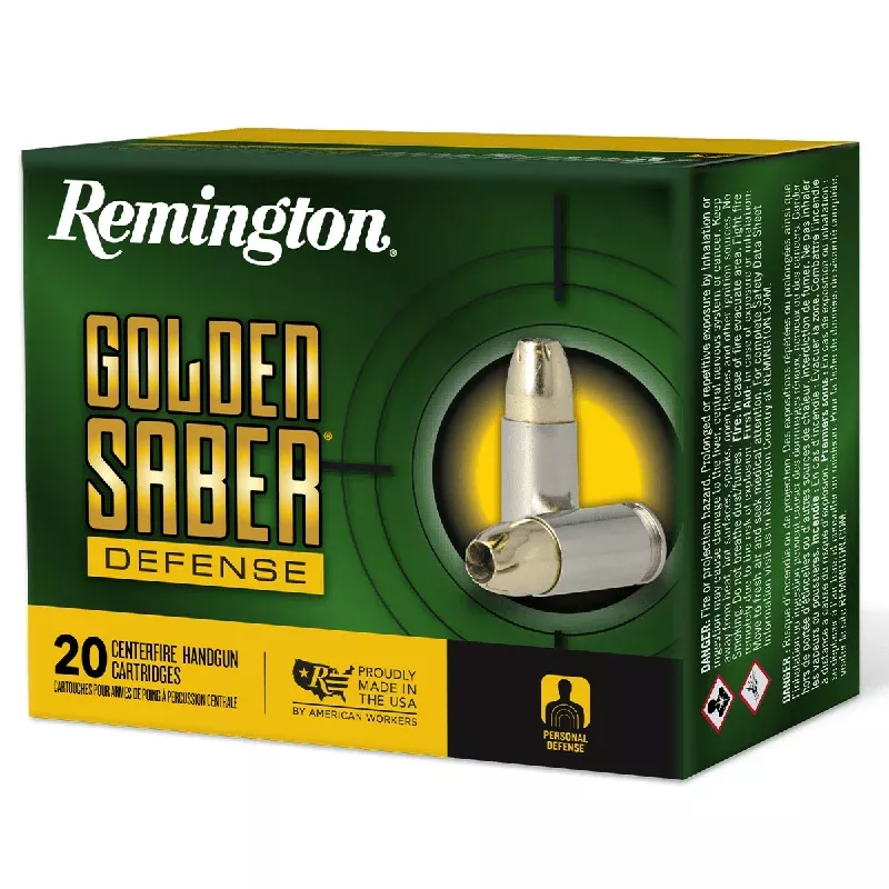 Remington Ammunition 27605 Golden Saber Defense 380 ACP 102 gr Brass Jacket Hollow Point 20 Per Box
