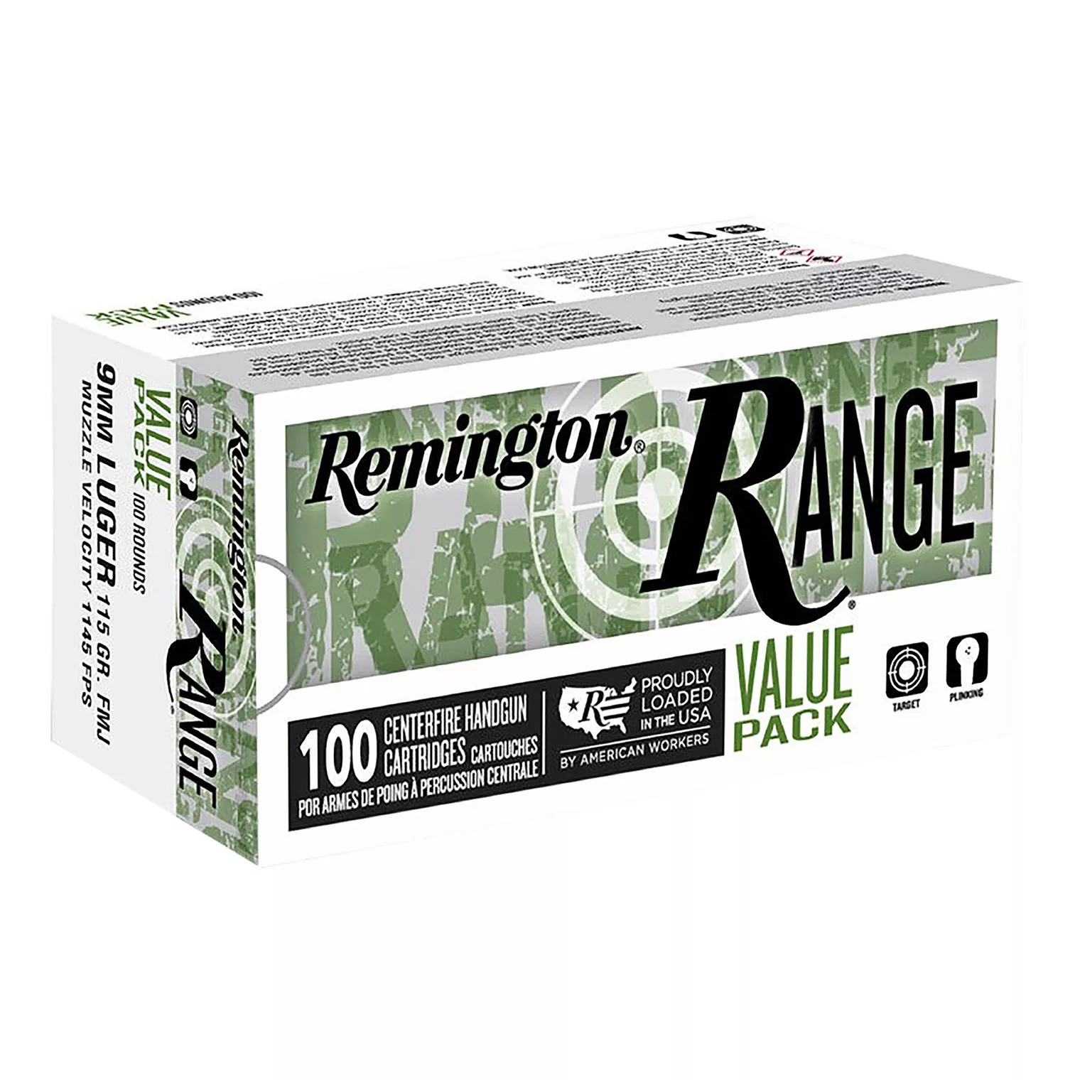 Remington Ammunition R23979 Range Value Pack 9mmLuger 115gr Full Metal Jacket 100 Per Box/5 Case