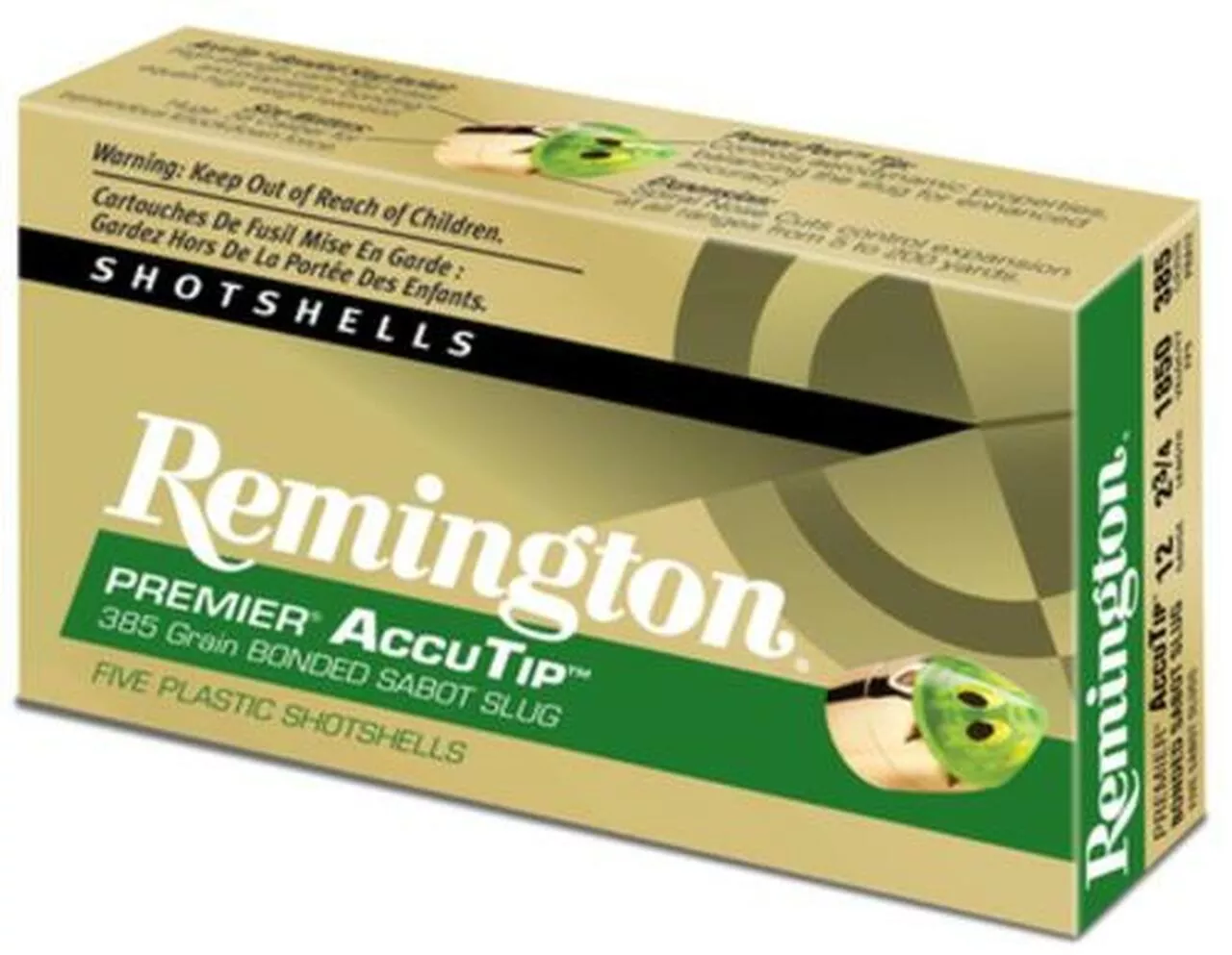 Remington Premier Accu-Tip Bonded Sabot Slug 12 Gauge 3 Inch 1900 FPS 385gr, Power Port Tip, 5rd/Box