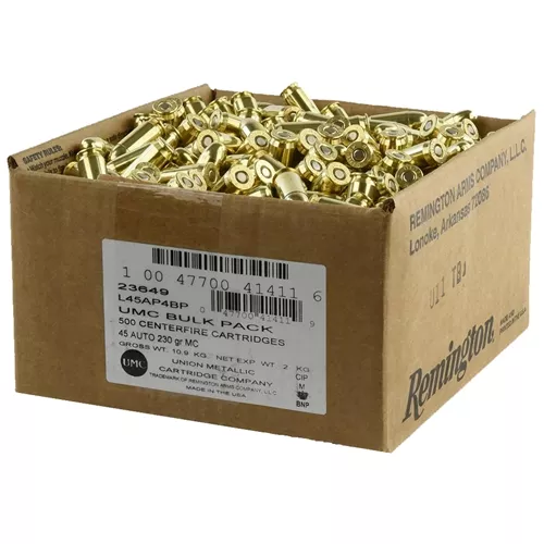 Remington UMC 45 Auto 230 grain FMJ Case of 500 Rounds Bulk Ammo (loose pack) L45AP4BP