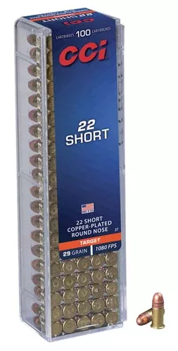 Rimfire, 22 Short High Velocity, 29 grain, Copper-plated Round Nose, 100/box
