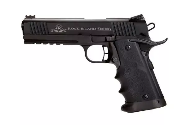 Rock Island 51567 Tac Ultra FSHC 45 ACP Caliber with 5″ Barrel, 14+1 Capacity, Overall Black Parkerized Finish Steel, Picatinny Rail/Beavertail Frame, Serrated Slide & Black/Gray G10 Grip