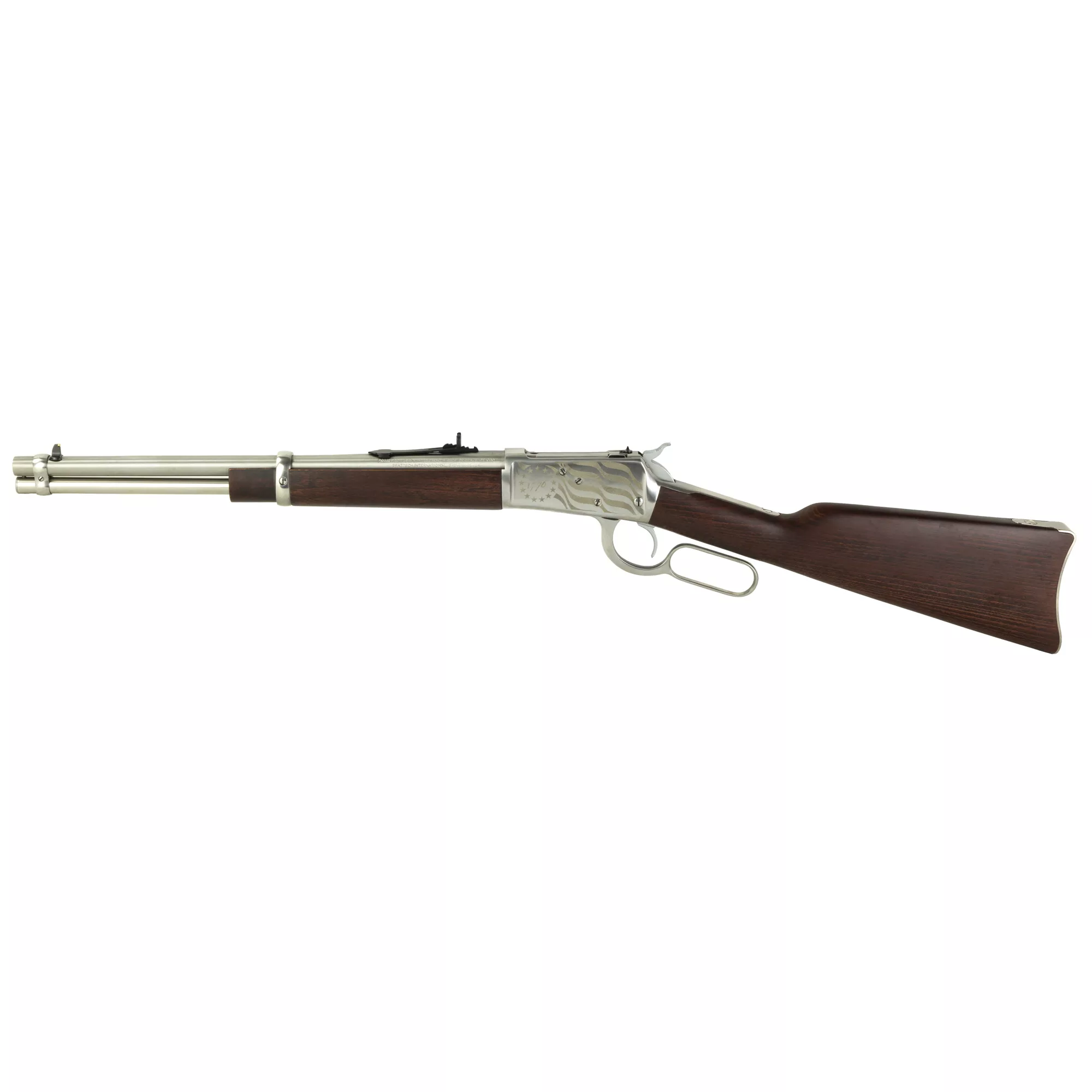 Rossi 923571693EN1 R92 Carbine 38 Special +P/357 Mag 8+1, 16” Stainless Steel Barrel, Stainless w/1776 Flag Engraving Steel Receiver, Hardwood Fixed Stock, Right Hand