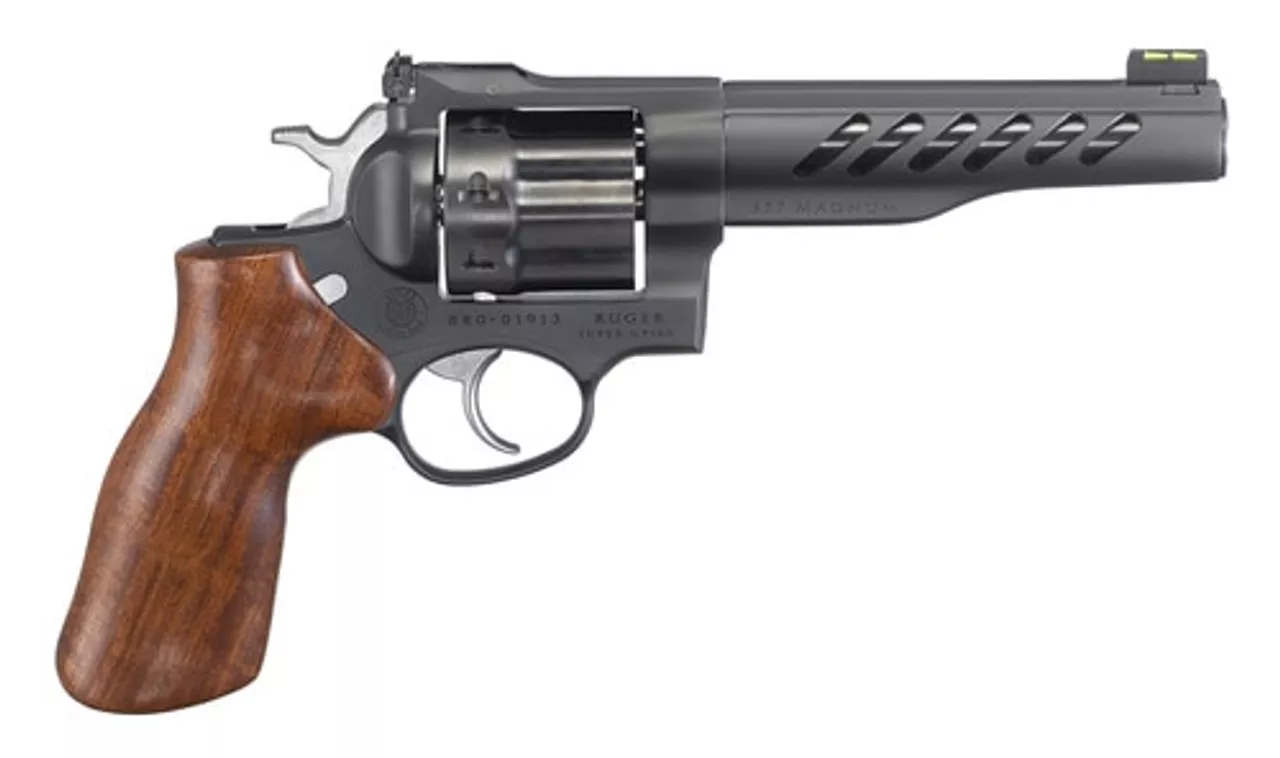 Ruger Super GP100 357 Mag/38 Spec 5.5″ Barrel Hogue Hardwood Grip Black PVD Finish, 8 Round
