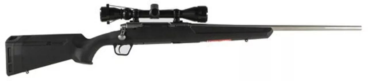 Savage Axis XP 25-06 Remington, With 3X9X40 Scope, 22″ Barrel, Stainless Steel,, , Synthetic, Black, 4 rd