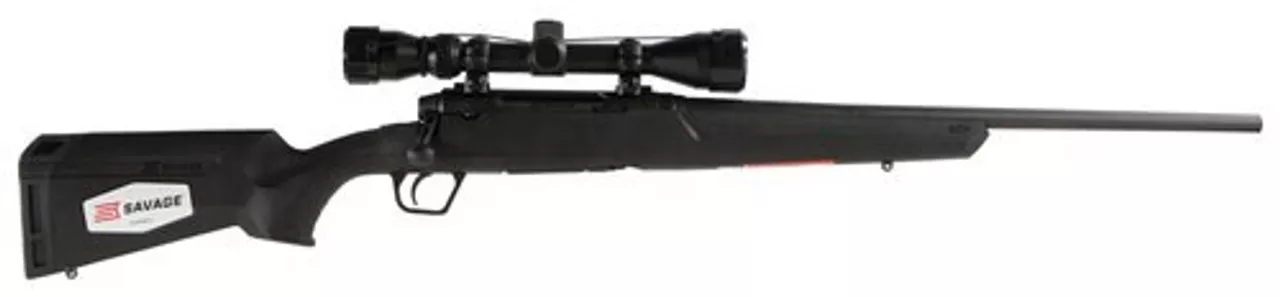 Savage Axis XP Compact, 7MM-08, 20″ Barrel, Black Color, Black Polymer Stock, Weaver 3-9×40 Scope, 4Rd, Detachable Box Magazine