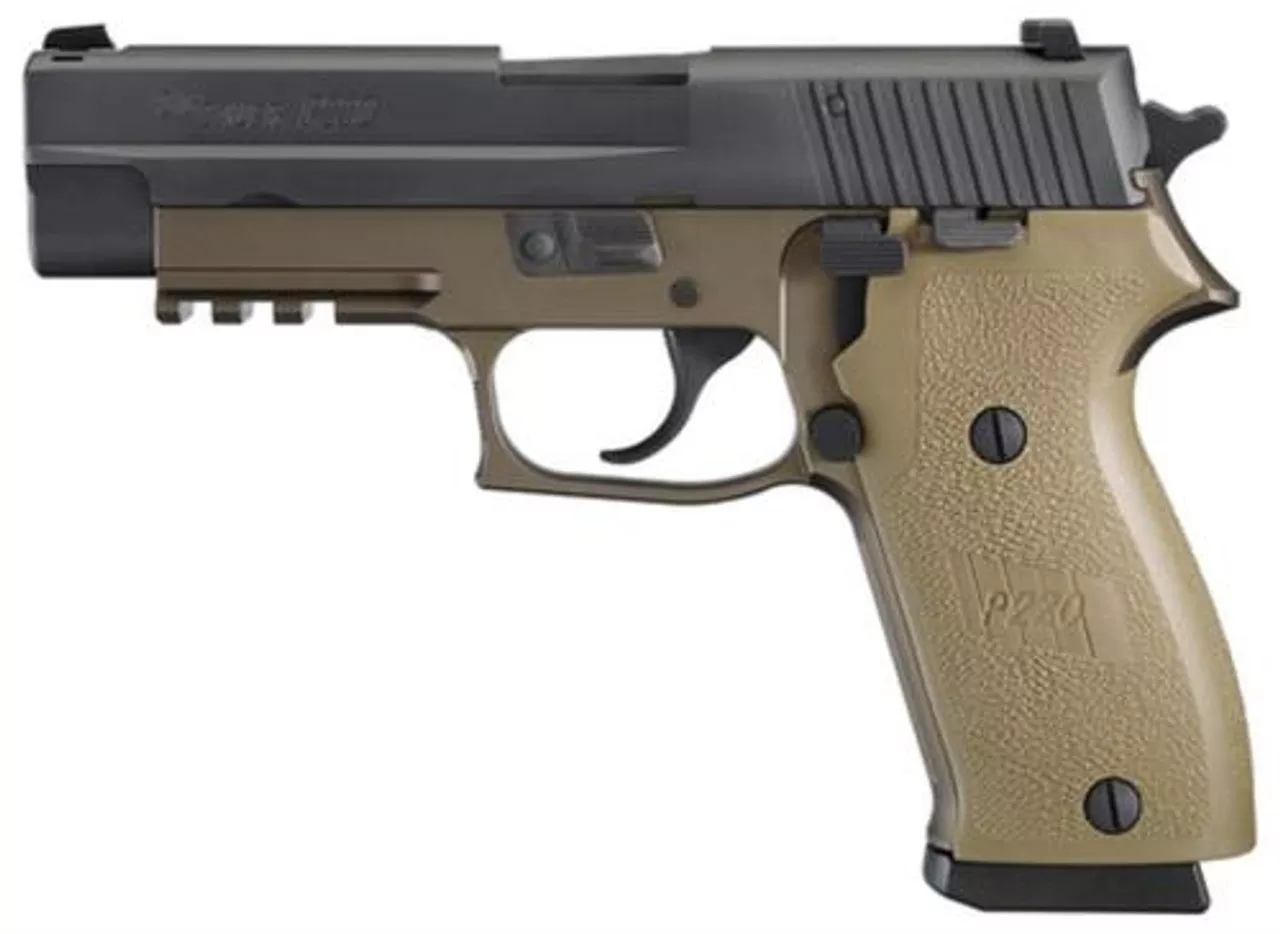 Sig P220 45 ACP 4.4In Combat 2-Tone Flat Dark Earth Da/Sa Siglite Flat Dark Earth Polymer Grip (1) 10Rd (1) 8RD Steel MAG CA Compliant