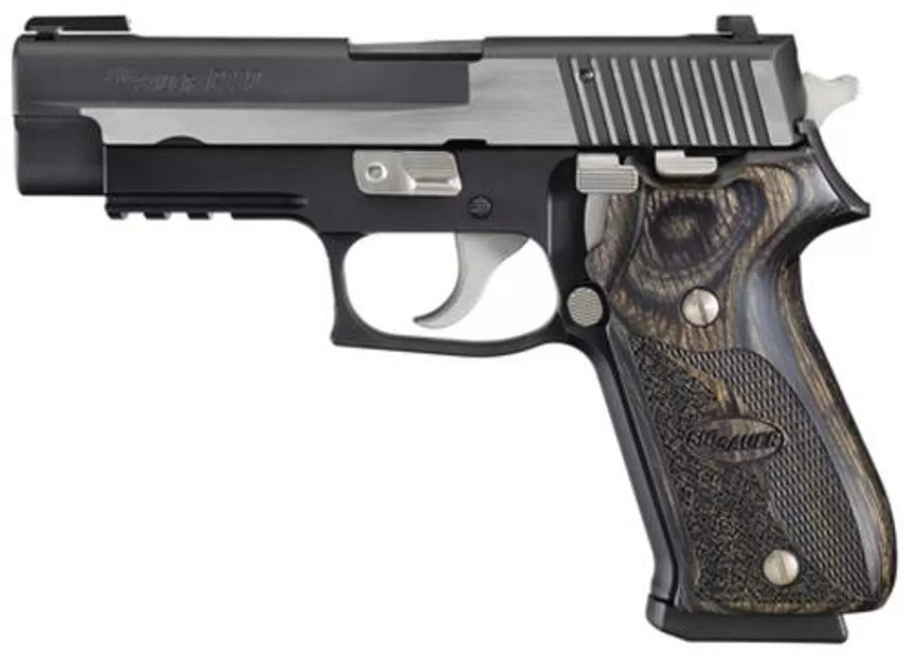 Sig P220 45 ACP 4.4In Equinox 2-Tone Da/Sa TFO Front/Siglite Rear Blackwood Grip (2) 8RD Steel MAG CA Compliant