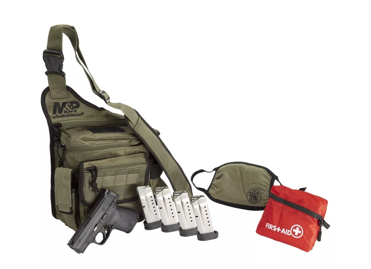 Smith & Wesson M&P Shield 9mm, 3″ Barrel, Matte Black, Armornite Stainless Slide, Bug Out Bag Bundle, 8rd