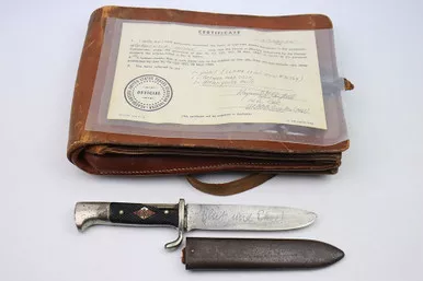 SOLD - Early Hitler Youth Knife & German M35 Map Case with Capture Document