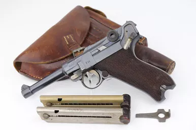 SOLD - Superb 1912 Erfurt Luger Rig - Unit Marked, Capture Papers