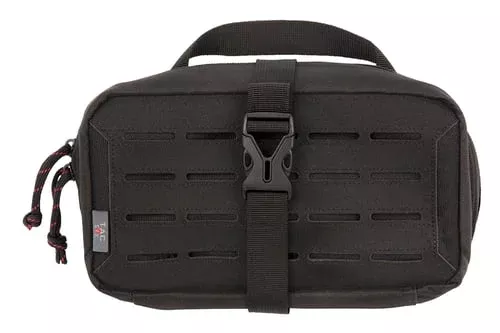 Tac Six 10810 Detachment Tactical Accessory Pouch made of Black 600D Polyester with Removable Back Panel, MOLLE System, Storage Pockets & Carry Handle Buckle 9″ L x 5″ H x 3″ D Interior Dimensions