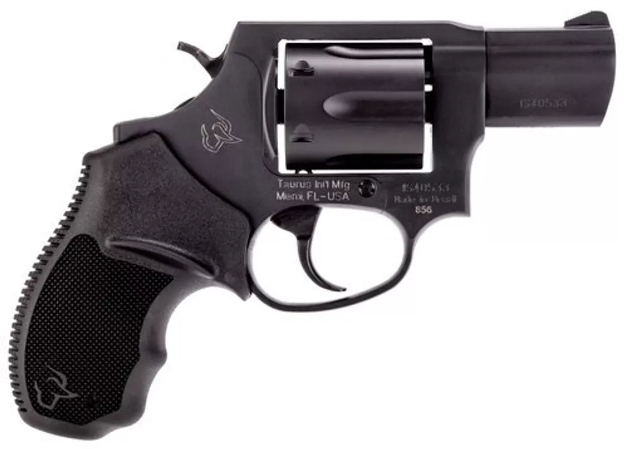Taurus, 856, Revolver, Small Frame, .38 Special, 2″ Barrel, Steel Frame, Black, Rubber Grips, Fixed Sights, 6 Round
