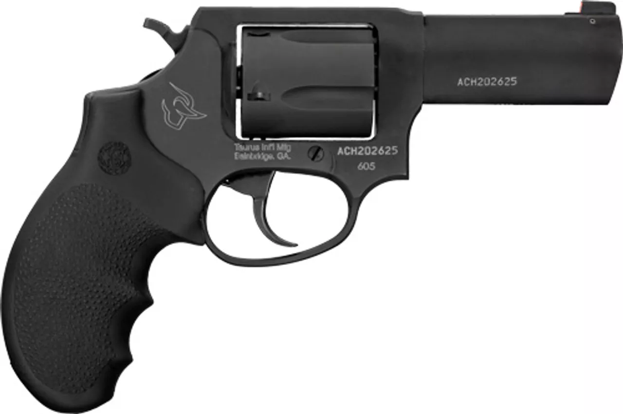 Taurus Defender 605, 357 Mag, DASA, 3″ BBL, Black Steel Frame, Hogue Grips, Front Night Sight, 5Rnd