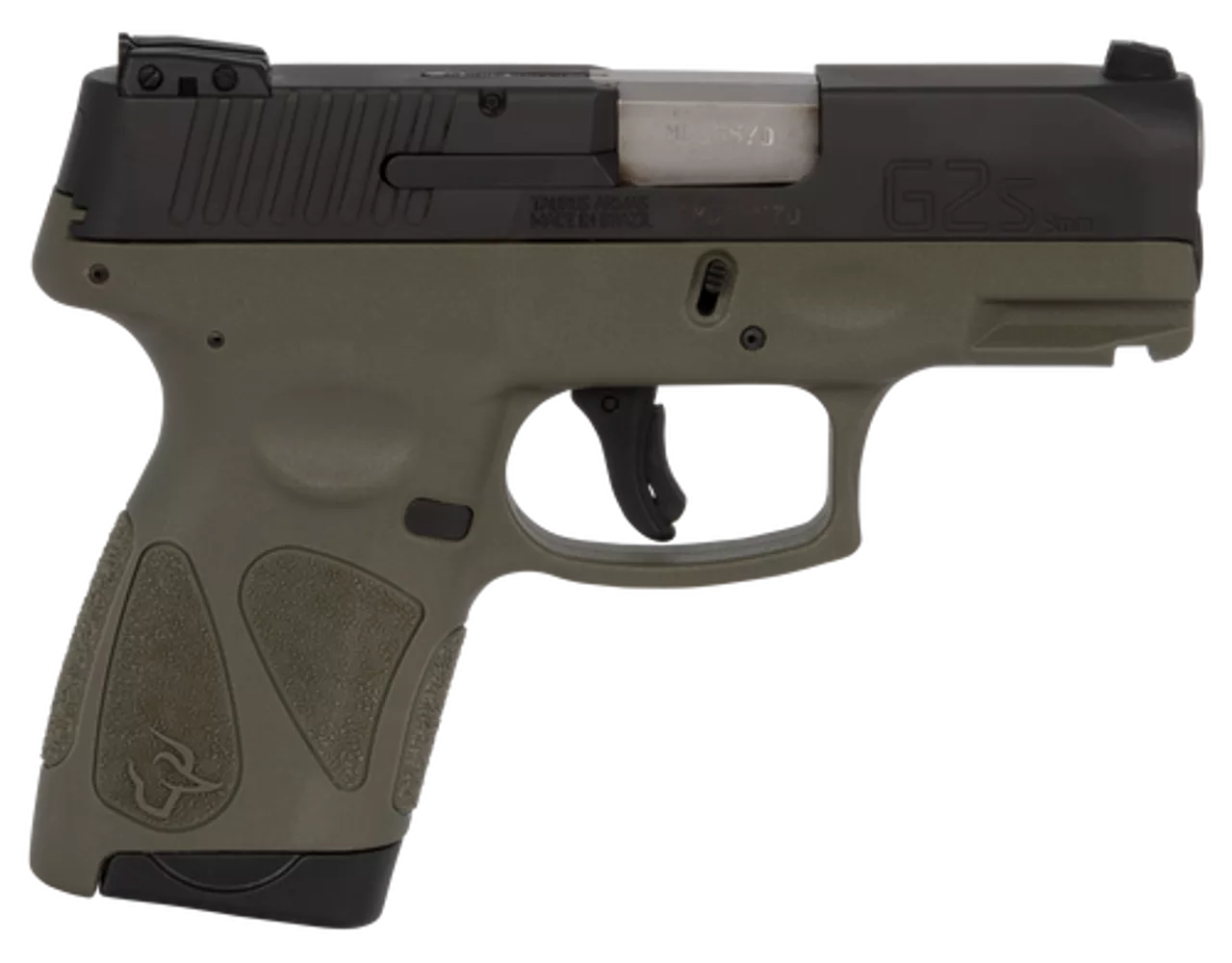 Taurus, G2S, Semi-automatic, Sub Compact Pistol, 9mm, 3.25″ Barrel, Polymer Frame, Black/OD Green Finish, Adjustable Sights, 7Rd, 2 Magazines