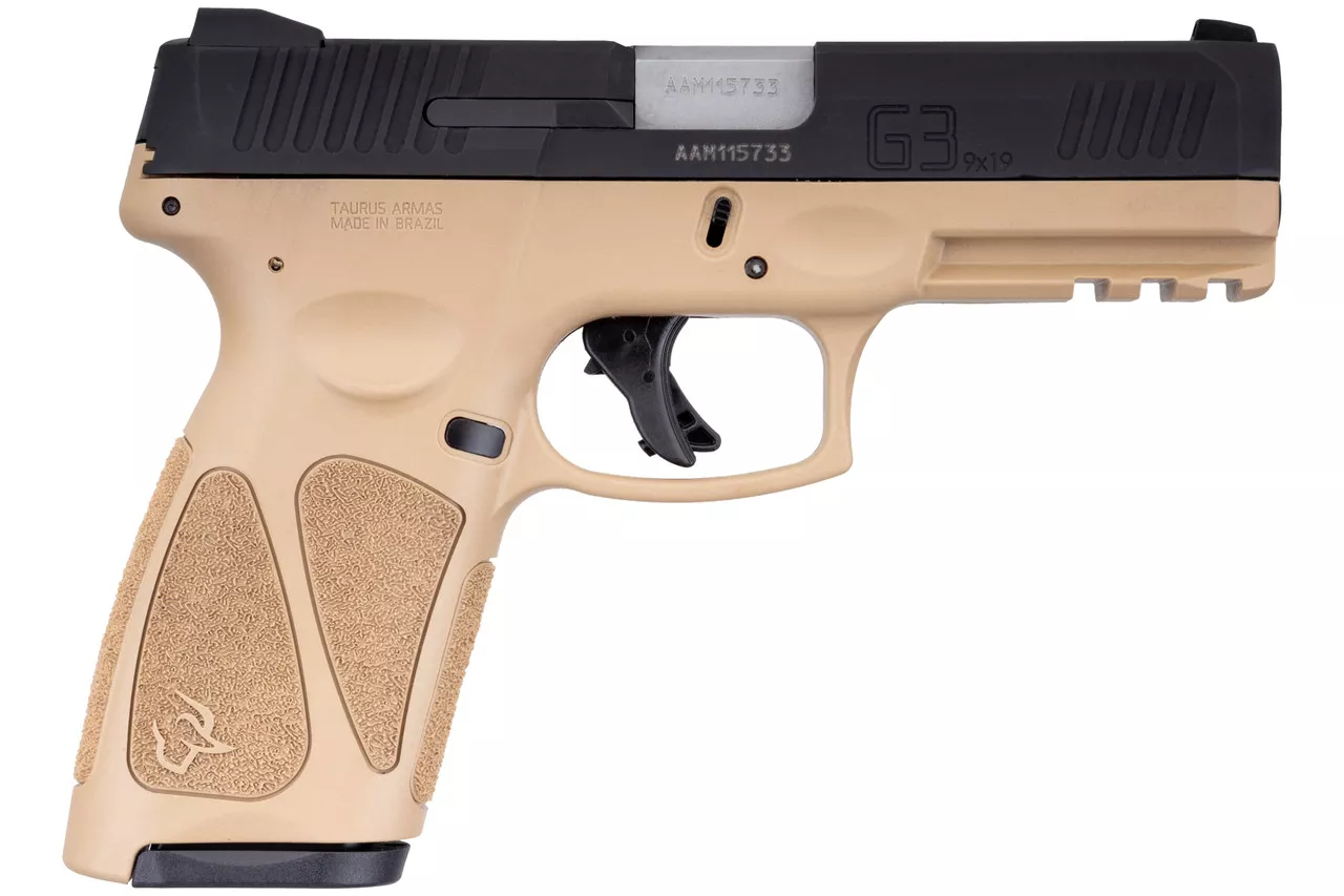 Taurus G3 Full-Size 9mm, 4″ Barrel, Fixed Sights, Manual Safety, Tan, 15rd
