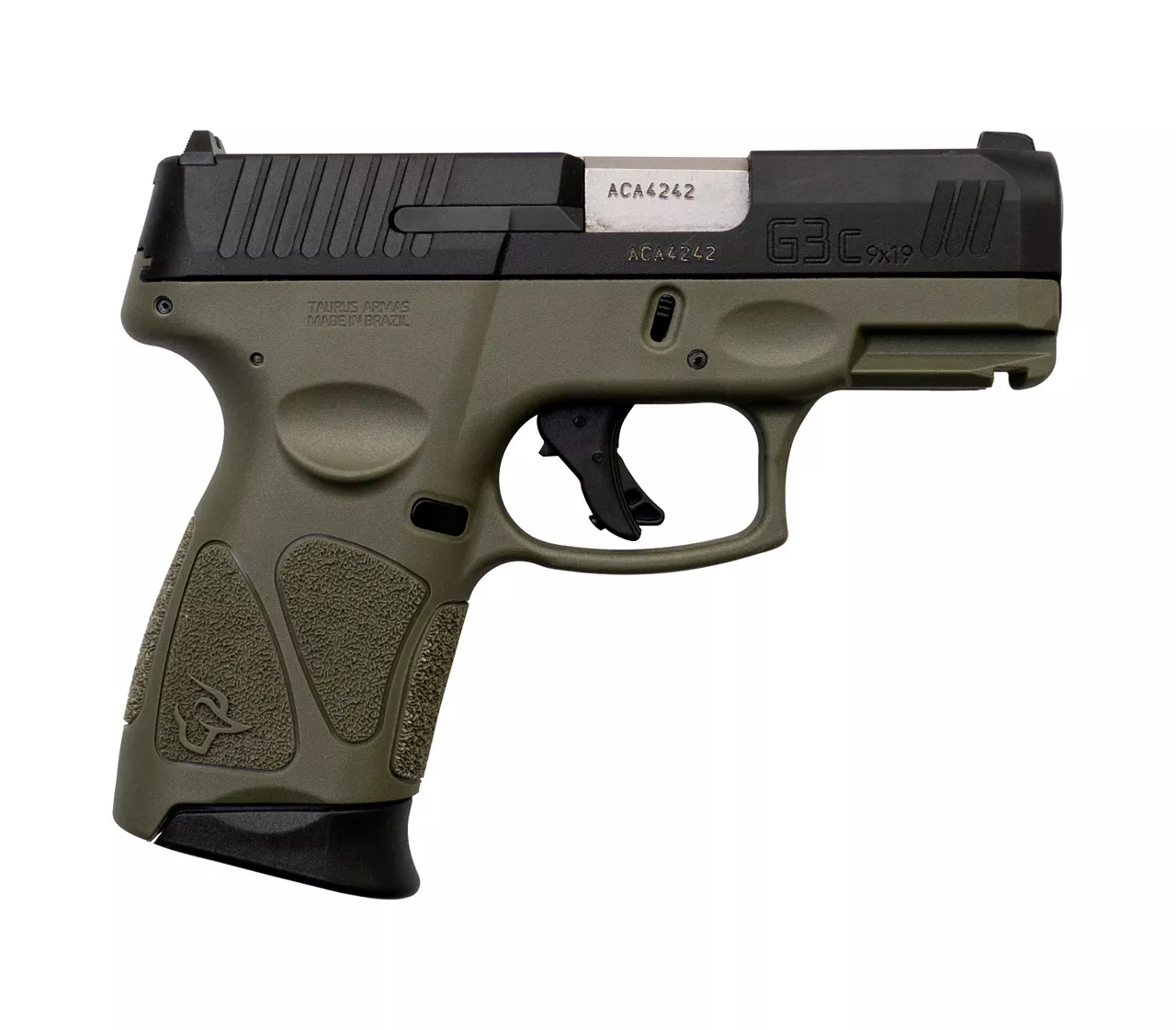 Taurus G3C 9mm, 3.26″ Barrel, MTS, Adjustable Rear, Black/OD Green, 12rd