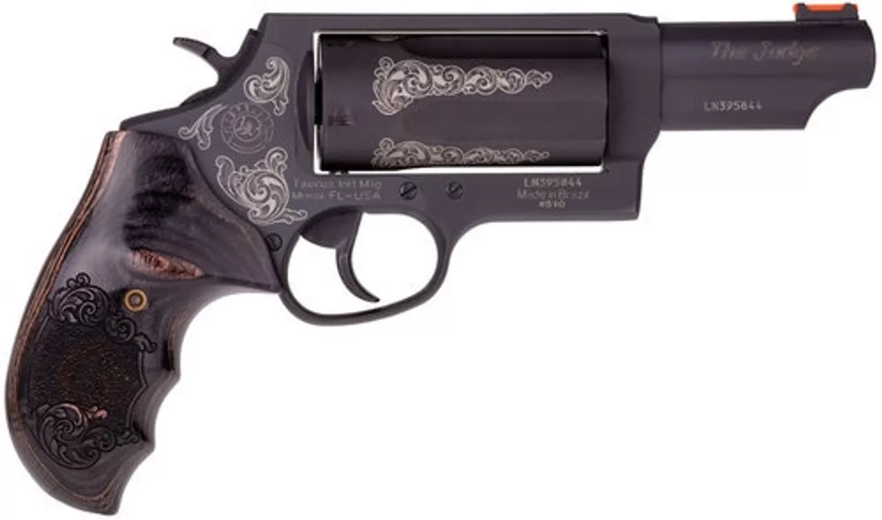 Taurus Judge, .45 LC / .410 Ga, 3″ Barrel, 5rd, Black /W Engraved Scrolling