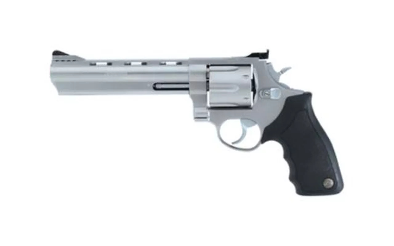 Taurus, Model 44, Large Frame, 44 Magnum, 6.5″ Ported Barrel, Steel Frame, Matte Stainless Finish, Rubber Grips, Adjustable Sights, 6Rd