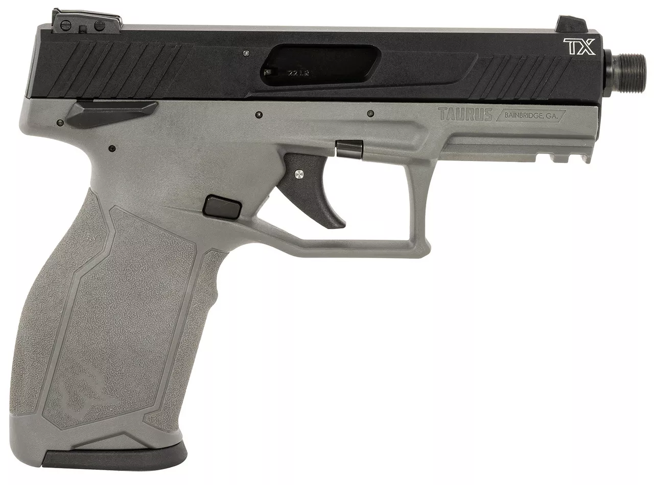 Taurus TX22 22 LR, 4″ Threaded Barrel, Gray Frame, Black Slide, 10rd