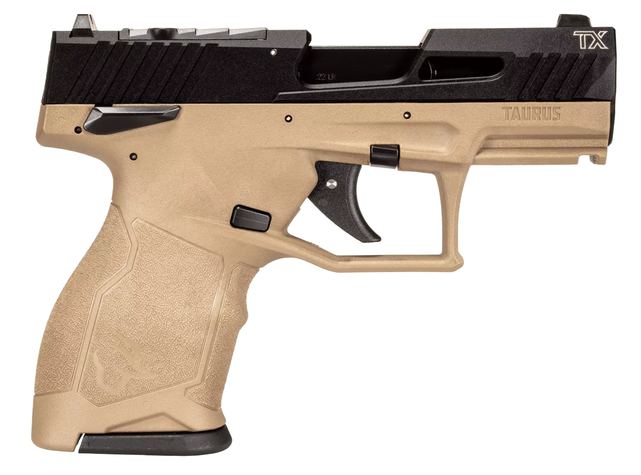 Taurus TX22C 22 LR, 3.6″ Threaded Barrel, Flat Dark Earth Frame, Black Slide,