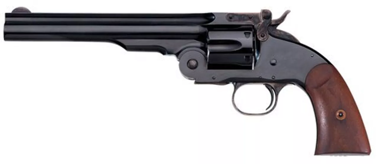 Taylors Schofield Second Model 45 Colt, 7″ Barrel, 6rd, Blued, Walnut